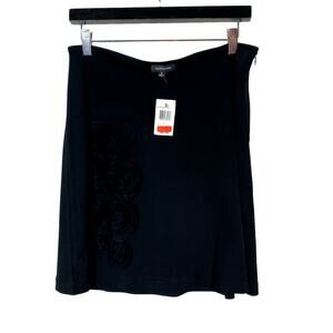 NEW! Saks Fifth Avenue Floral Applique Skirt A Line Black Casual - S